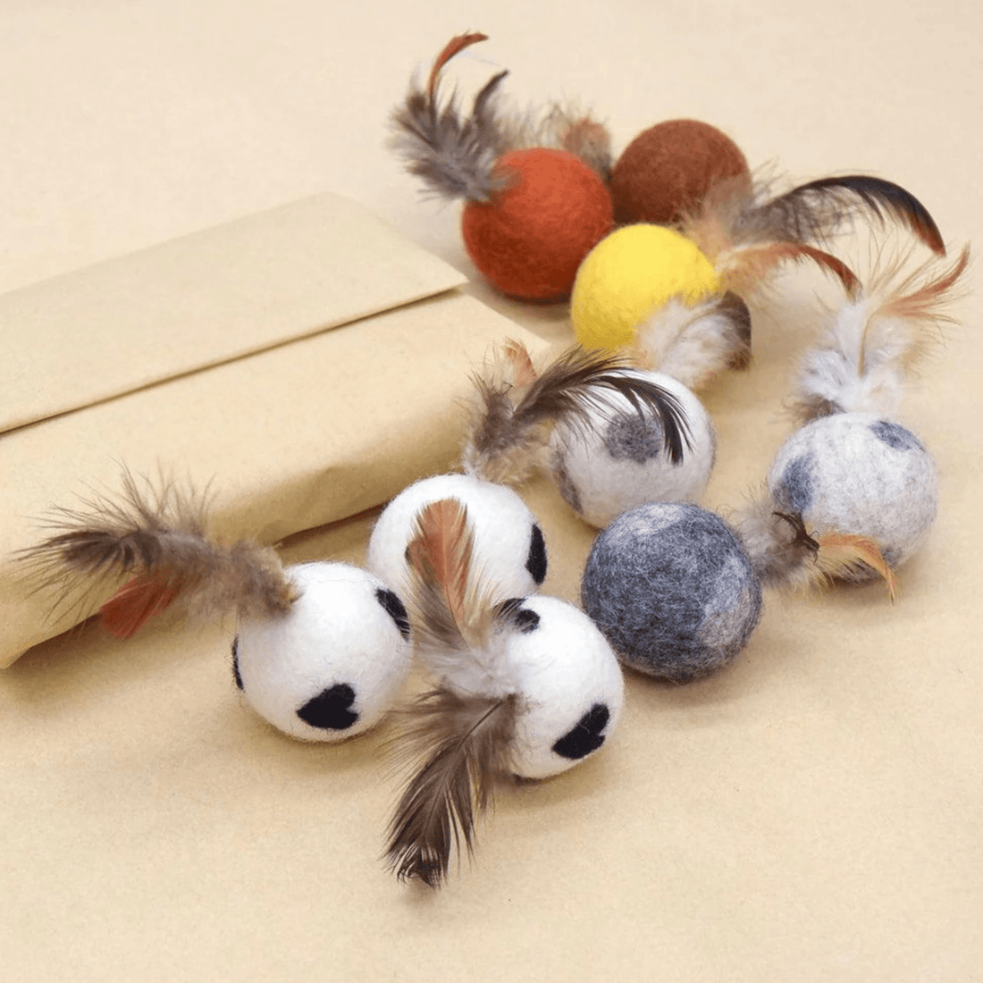 Handmade Feather Felt Balls – Snow Leopard Swatters (Set of 3) - Pryde Pets